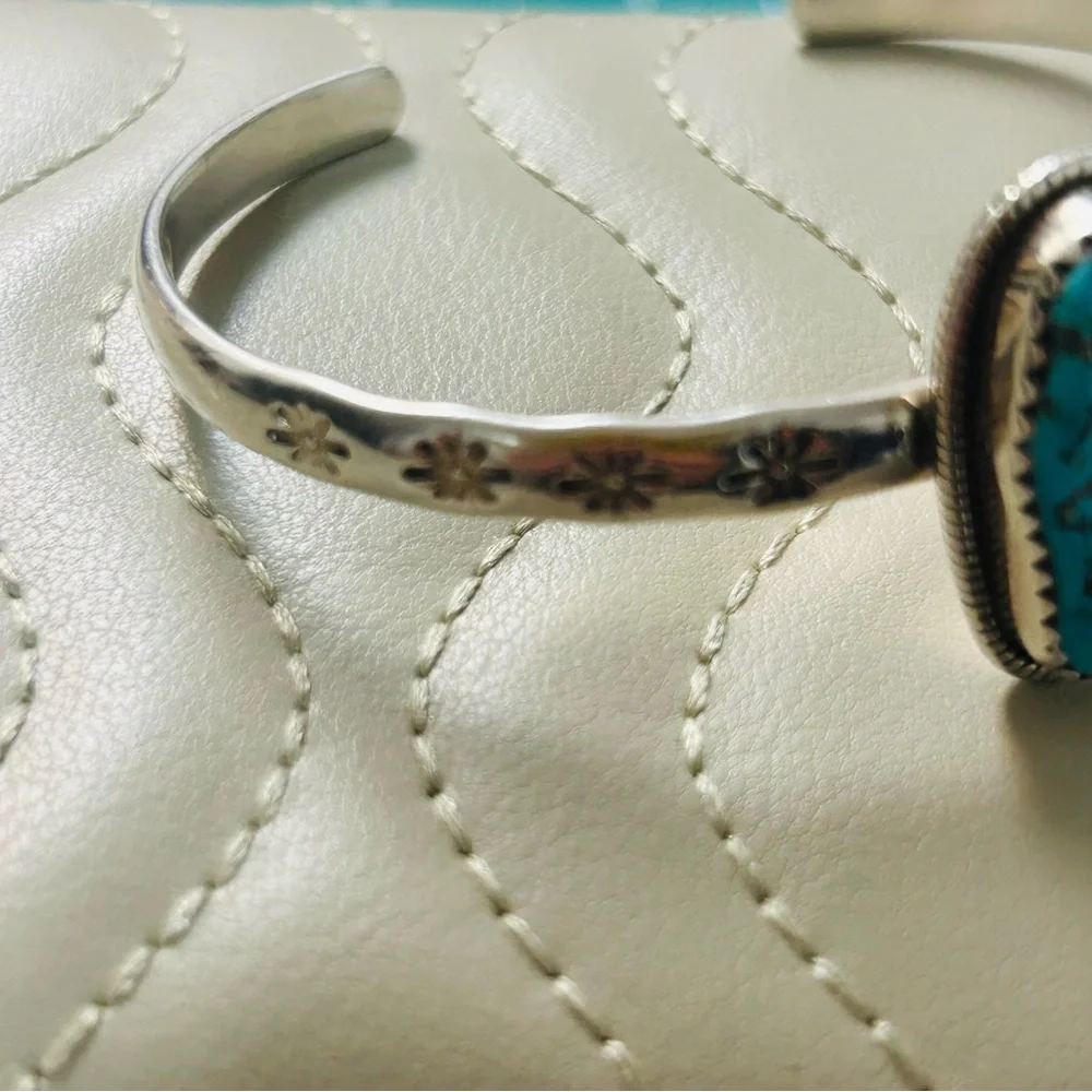 Raw genuine Turquoise sterling Silver 925 Cuff Bracelet
